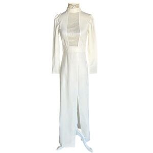 Stretch Cream White Long Sleeve Slit Gown Dress Bride Marylin Monroe Halloween